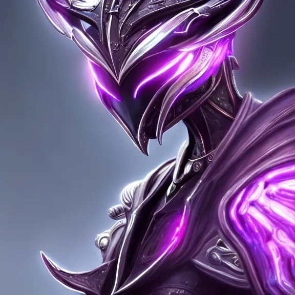 Image similar to highly detailed exquisite fanart, of a beautiful female warframe, but as an anthropomorphic robot dragon with glowing purple eyes, shiny silver armor with fuchsia accents, engraved, elegant pose, close-up shot, full body shot, epic cinematic shot, sharp claws for hands, professional digital art, high end digital art, singular, realistic, DeviantArt, artstation, Furaffinity, 8k HD render