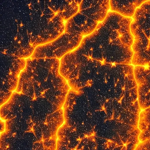 Prompt: mega city made of magma and fire in the night starry sky