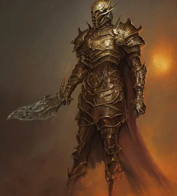 Image similar to royal golden knight in sun armor concept, beksinski, age of sigma art, frank franzetta, ruan jia, dark soul armor concept, trending on artstation, wayne barlowe, adrian smith fantasy art, elden ring art, the hobbit art, lord of the ring art, infinity blade armor