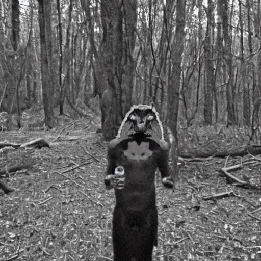 Prompt: vodka drinking demon flesh skinwalker caught on trailcam by god with nachos