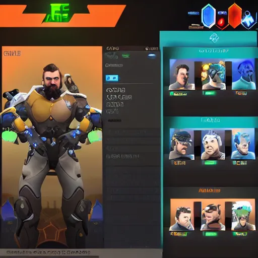 Image similar to Screenshot of Gigachad as an Overwatch hero, character selection screen