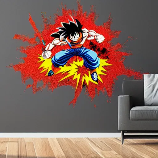 Image similar to die cut sticker, goku, gatling attack by luffy, splatter paint