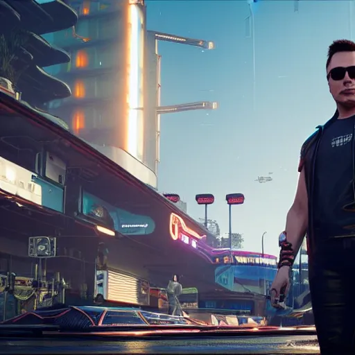 Prompt: Elon Musk in Cyberpunk 2077