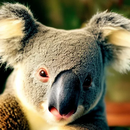 Prompt: photo of koala wearing fedora, cinestill, 8 0 0 t, 3 5 mm, full - hd