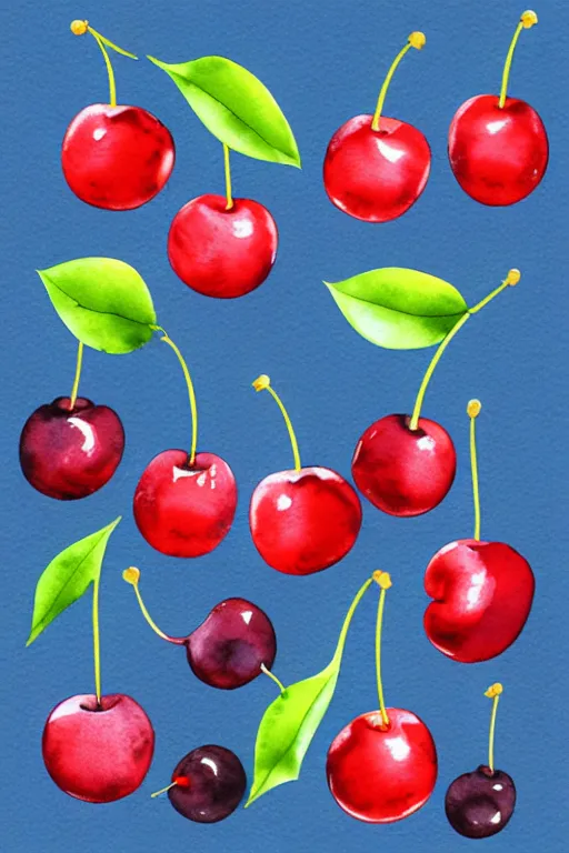 Image similar to minimalist watercolor art of cherries, illustration, vector art