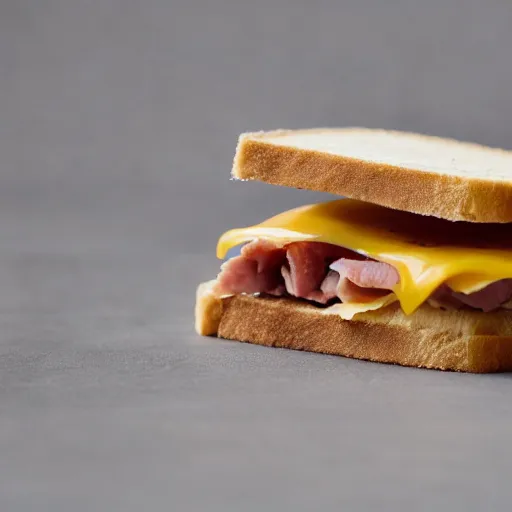 Image similar to a ham and cheese sandwich on bunny bread, sitting on a thick old book. 4 k, pinhole photograph