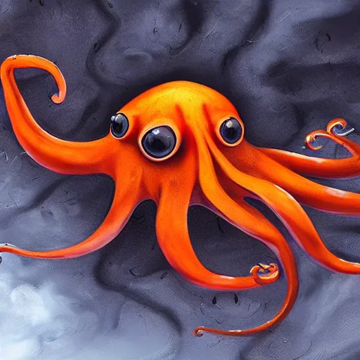 Prompt: a close up of an orange and black octopus, an airbrush painting by cyril rolando, featured on zbrush central, fantasy art, lovecraftian, zbrush, rendered in maya