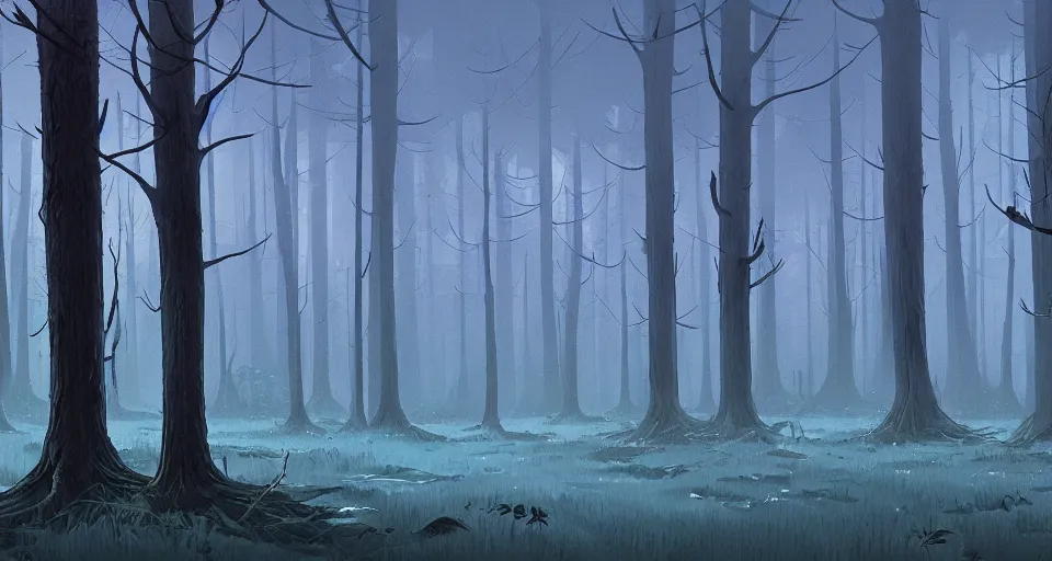 Image similar to A fantastic forest, by simon stalenhag