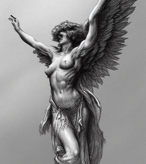 Image similar to fallen angel pencil illustration by gustave dore, highly detailed, centered, digital painting, artstation, concept art, smooth, sharp focus, illustration