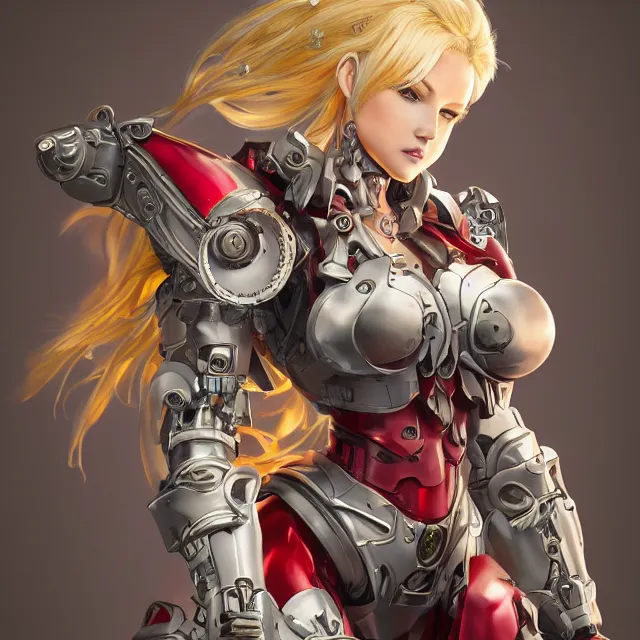 Prompt: studio portrait of lawful good colorful female holy mecha paladin absurdly beautiful, elegant, mature blonde grave gravure idol, ultrafine hyperrealistic detailed face illustration by kim jung gi, highly detailed faces, intricate linework, sharp focus, bright colors, matte, octopath traveler, unreal engine 5 highly rendered, global illumination, radiant light, intricate environment