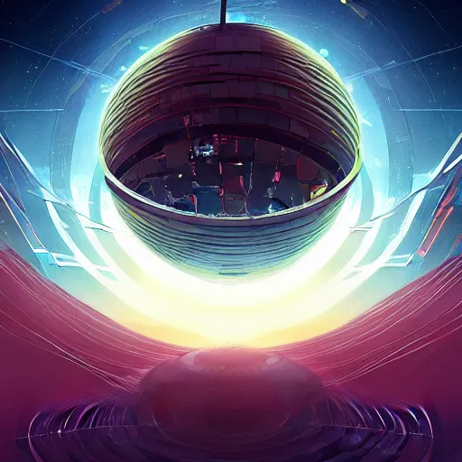 Prompt: Stunning fantasy concept art of the giant ring-megastructure along the enormous dyson sphere's rim, fantasy illustration by Beeple, Anton Fandeev & Alena Aenami