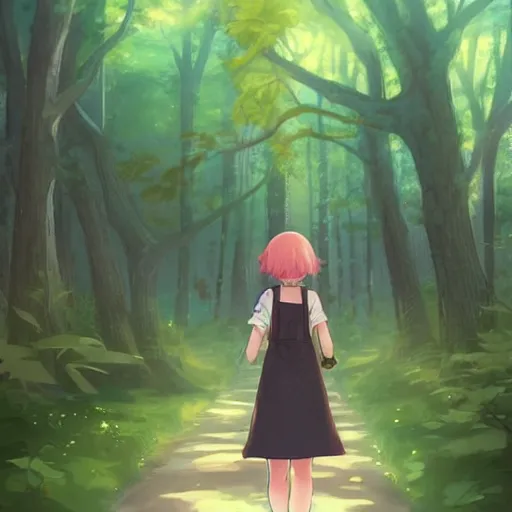 Prompt: a girl walking in a forest, a big eye in the sky is watching her, anime art, smooth, hd, smooth