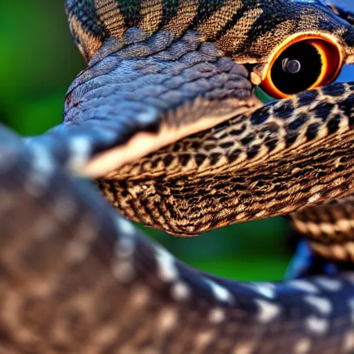 Prompt: a cobra with its head up, its neck flaps are flared, and it is hissing. HD photo