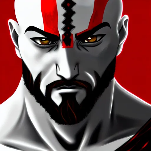 Image similar to portrait of kratos in anime style, highly detailed, centered, digital painting