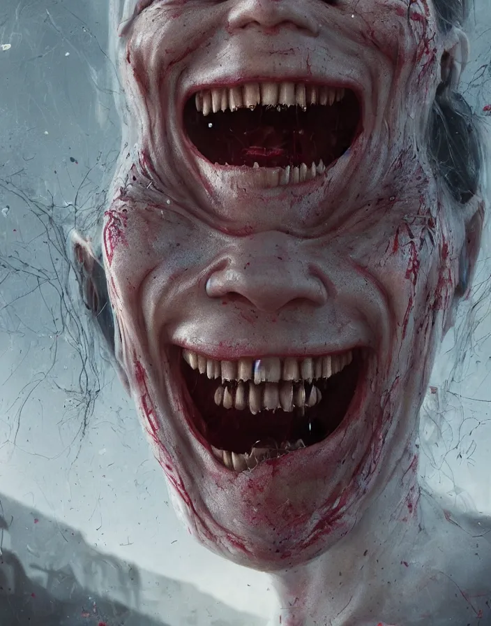 Image similar to an infectious smile in a horror film, intricate artwork by Tooth Wu and wlop and beeple. octane render, trending on artstation, greg rutkowski very coherent symmetrical artwork. cinematic, hyper realism, high detail, octane render, 8k
