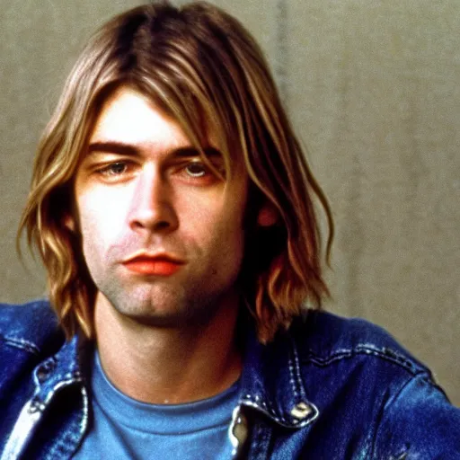 Image similar to close - up of kurt cobain as the character slater in the movie dazed & confused, movie still frame, promotional image, imax 7 0 mm footage