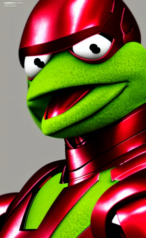 Image similar to Kermit the frog as Iron man, hyperdetailed, artstation, cgsociety, 8k