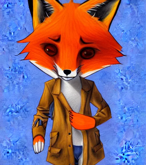 Image similar to expressive stylized master furry artist digital colored pencil painting full body portrait character study of the fox fursona animal person wearing clothes jacket and jeans by master furry artist blotch