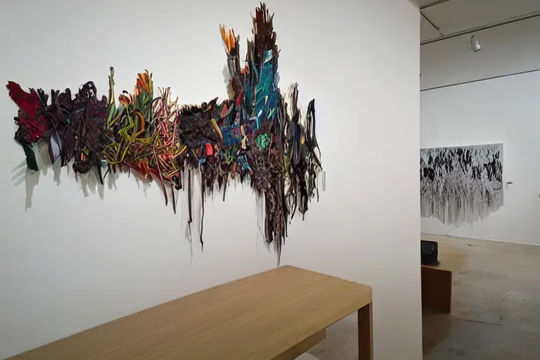 Image similar to “interior sculpture in an Australian artist’s apartment, organic, national Art School MFA grad show”