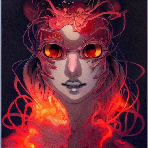 Image similar to prompt : magma character portrait soft light painted by james jean and katsuhiro otomo and erik jones, inspired by evangeleon anime, smooth face feature, intricate oil painting, high detail illustration, sharp high detail, manga and anime 1 9 9 9