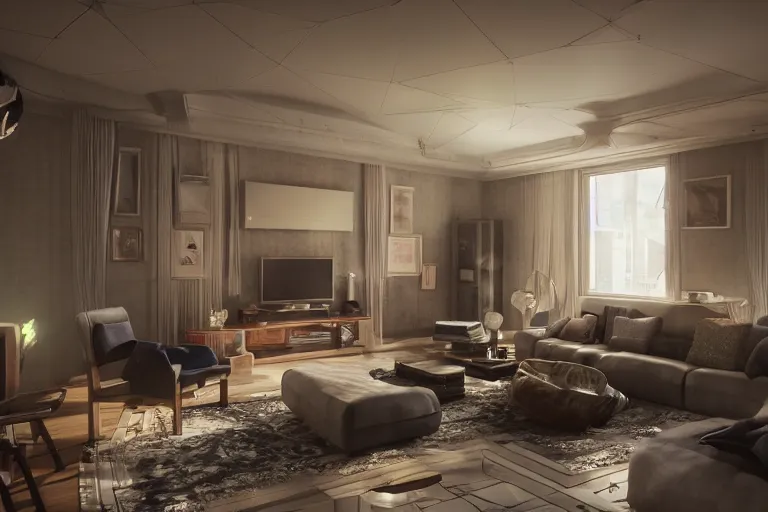 Image similar to a living room from the future, concept art, 3 d render, octane render, 4 k, beautiful lighting