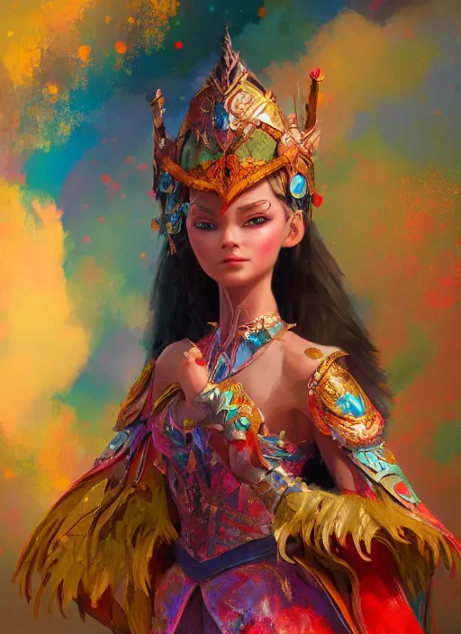 Image similar to detailed concept art illustration oil painting of a Disney warrior princess in full intricate colorful clothing, ultra detailed, digital art, octane render, 4k