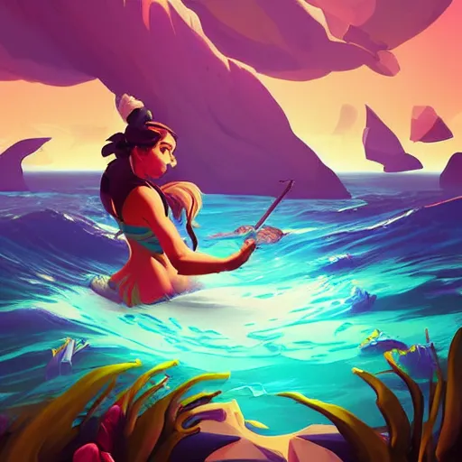 Image similar to painting mermaid treasure on sea of thieves game avatar hero smooth face median photoshop filter cutout vector, behance hd by jesper ejsing, by rhads, makoto shinkai and lois van baarle, ilya kuvshinov, rossdraws global illumination