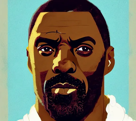 Image similar to portrait of portrait, idris elba as a kind king, by atey ghailan, by greg rutkowski, by greg tocchini, by james gilleard, by joe fenton, by kaethe butcher, by ashley wood, dynamic lighting, gradient light blue, brown, blonde cream and white color scheme, grunge aesthetic