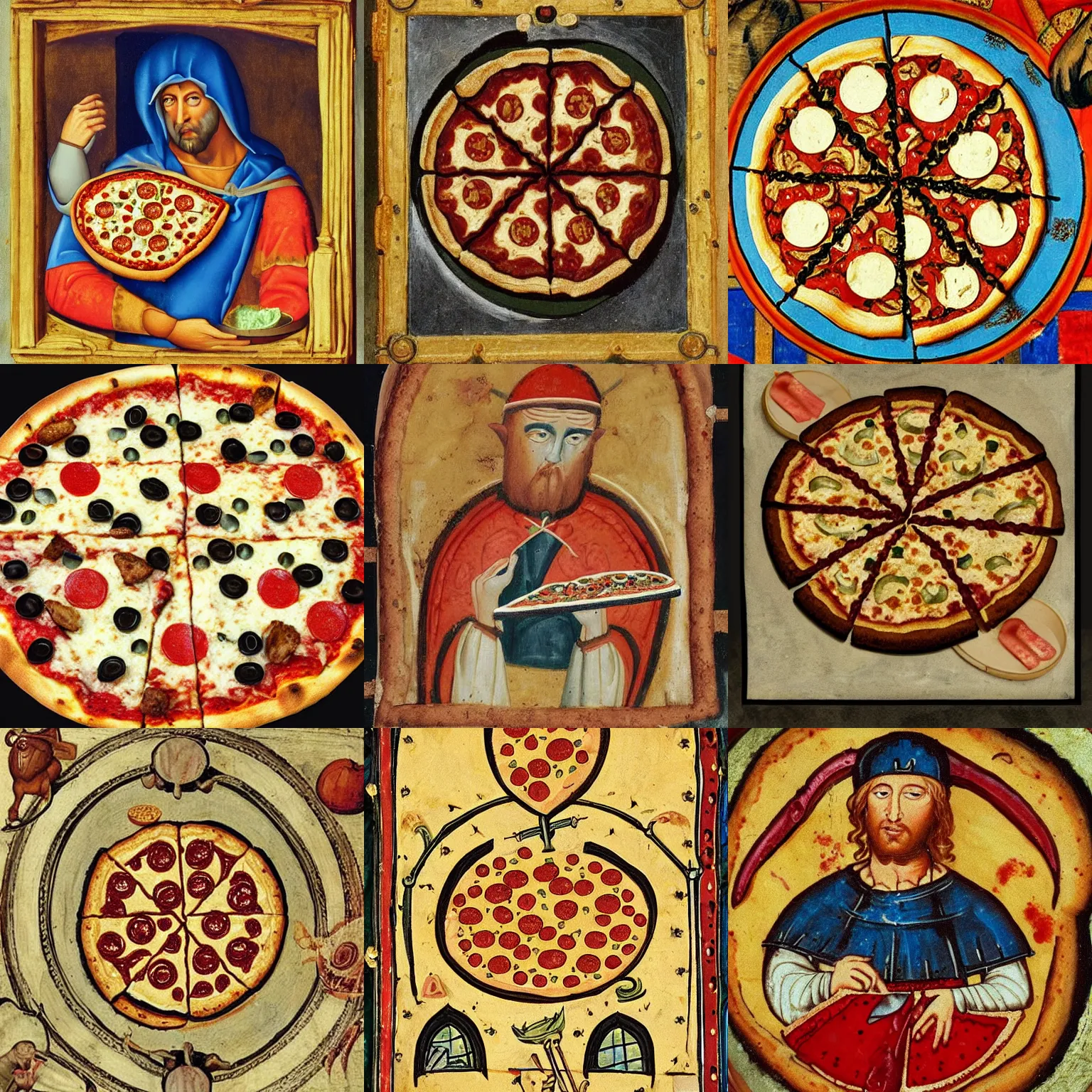 Prompt: pizza made for a king, medieval painting