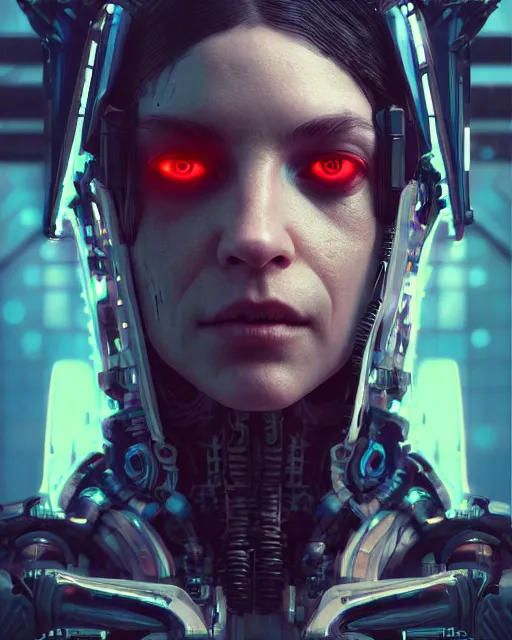 Image similar to portrait of a cyberpunk cyborg. sci - fi, intricate abstract upper body intricate, wlop, concept art, octane render, deviantart, greg rutkowski, cinematic, key art, hyperrealism,