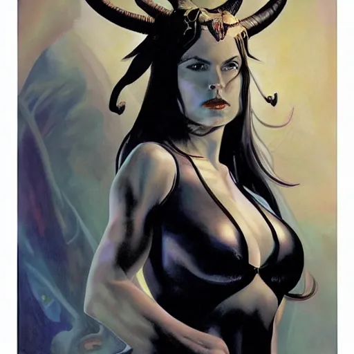 Prompt: portrait of a female demon with horns, by alex ross