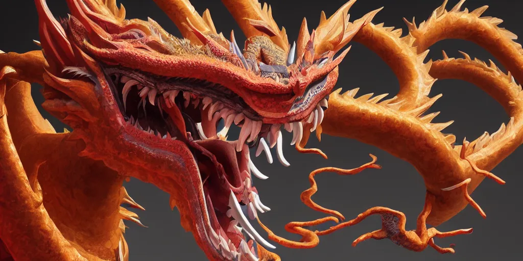 Image similar to a portrait of a full body chinese dragon, close up, 3 d model, unreal engine 5, sharp focus, detailed matted painting, 4 k, epic lighting, artstation, by antoine di lorenzo