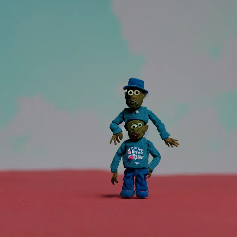 Image similar to a cinematic film still of a claymation stop motion film starring tyler the creator, shallow depth of field, 8 0 mm, f 1. 8