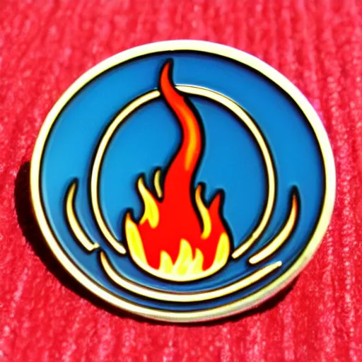 Prompt: a rhombus enamel pin of a retro fire flames warning label, smooth curves