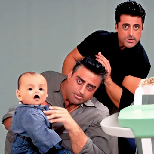 Prompt: joey tribianni swallowing a baby whole