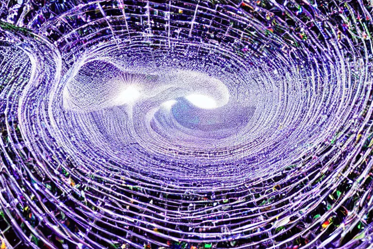 Image similar to simplicity, twisting whirling hive maze of sparkling crystal, award winning art, epic dreamlike fantasy landscape, art print, ultra realistic,