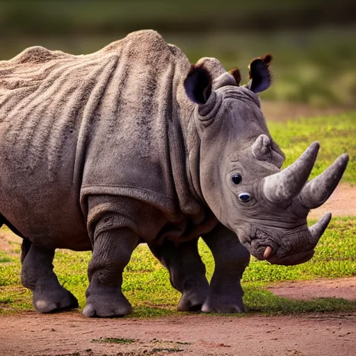 Prompt: wooly brown rhino nature photography