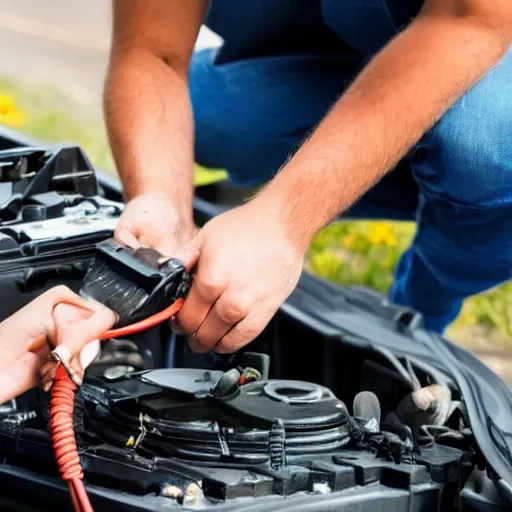 Image similar to a car battery hits a person with electricity.