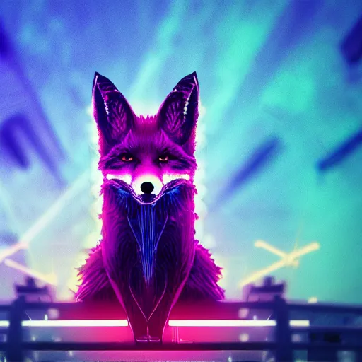 Image similar to synthwave fox, digital art, 3 d render, oktane, post - processing