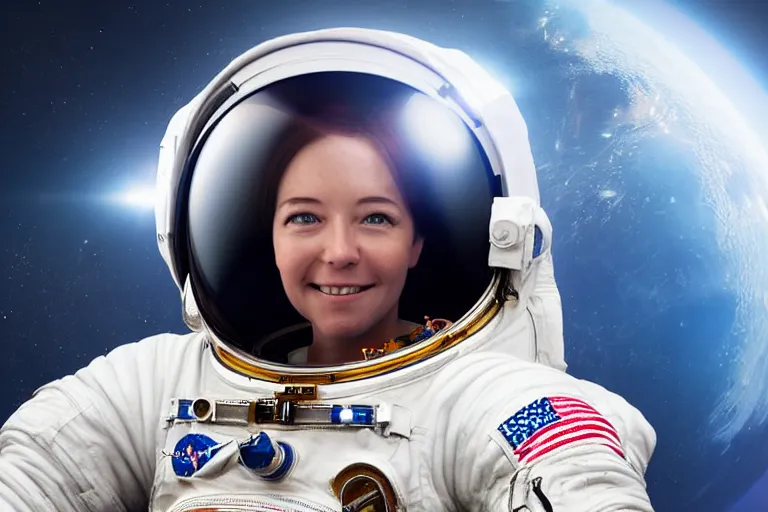 Image similar to astronaut in space wearing a spacesuit floating, highly detailed, photorealistic portrait, bright studio setting, studio lighting, crisp quality and light reflections, unreal engine 5 quality render