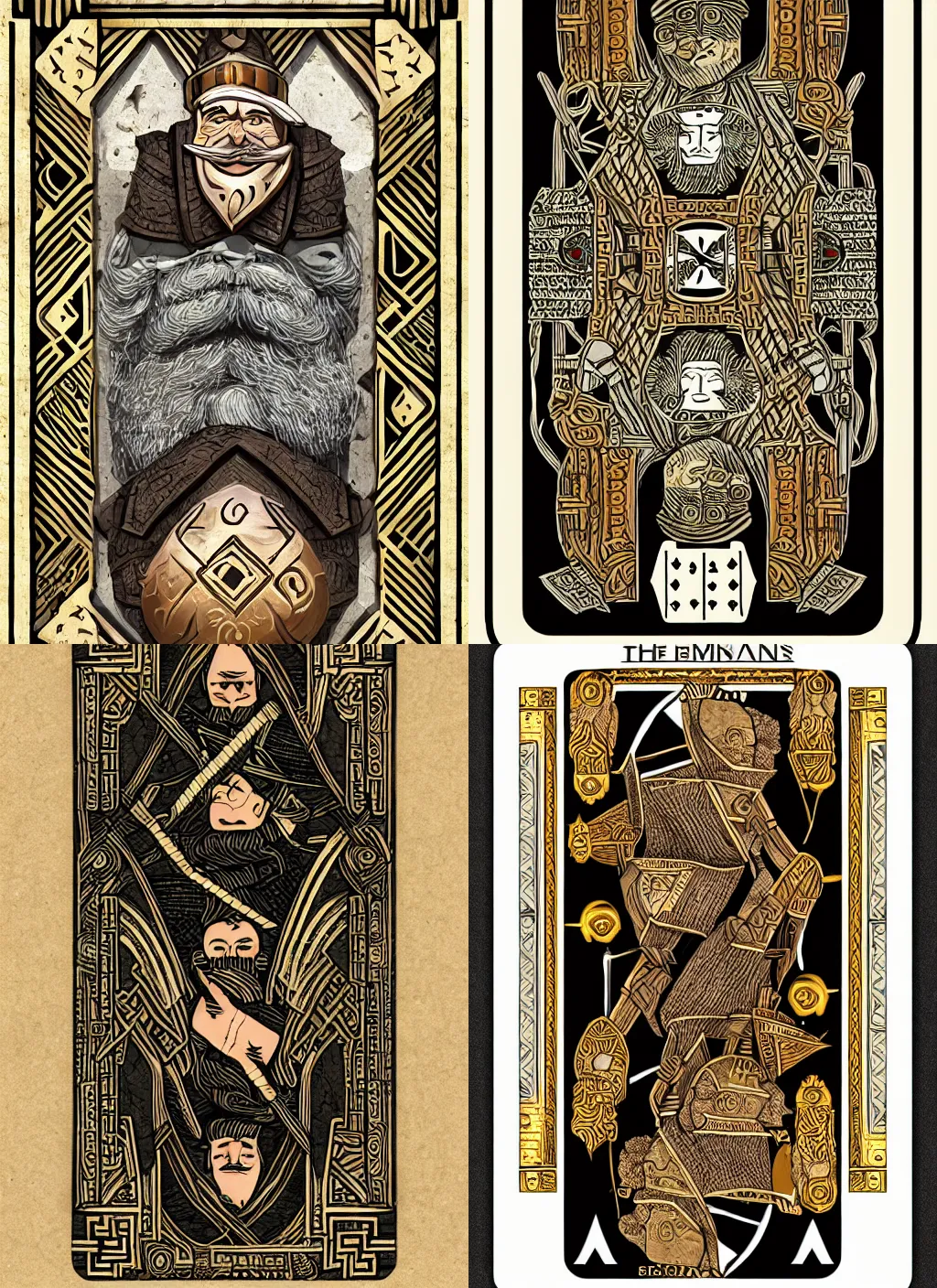Prompt: playing card with dwarven thematic | detailed | artdeco | stone | runes | symmetric | hyperdetailed