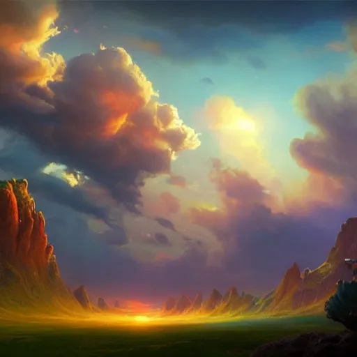 Prompt: A real photographic landscape painting with incomparable reality，the phoenix，Colorful clouds, fairy tale , light effect , Dream , Dindar light , Greg Rutkowski , unreal engine , Super realistic painting style, super wide ,artstation