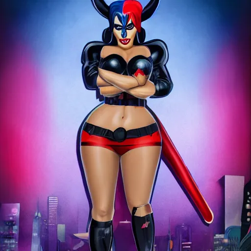 Prompt: Kim Kardashian as harley quinn, 8k, high definition, highly detailed