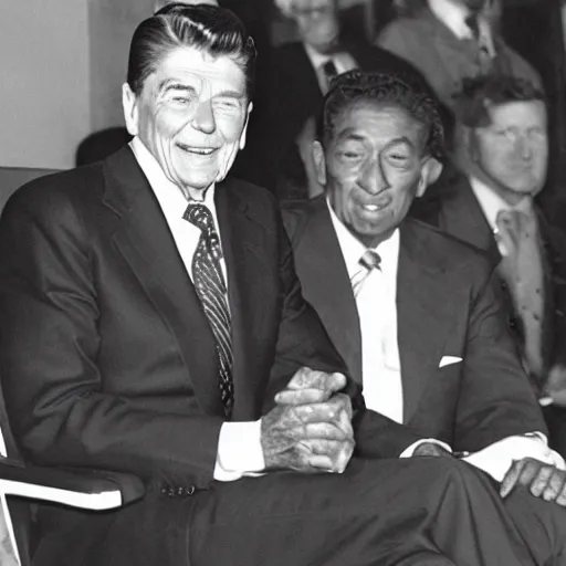 Image similar to [ ronald reagan sitting in chair next to tiger ]