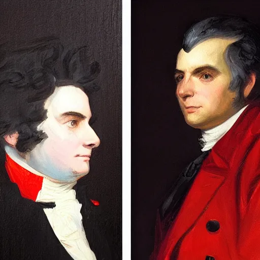 Prompt: painting of lauren southern and nick fuentes, gilbert stuart style