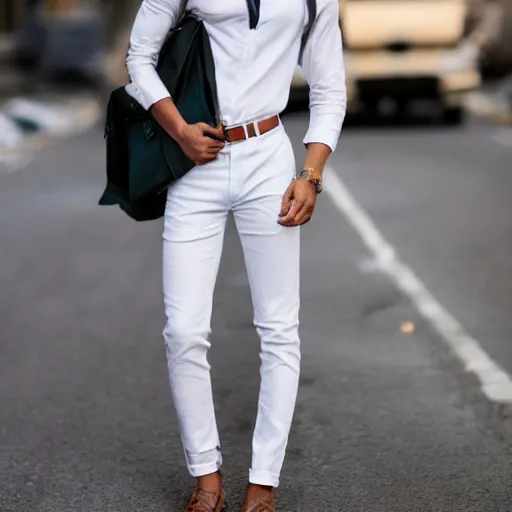 person wearing off white shirt and nice pants combo, Stable Diffusion