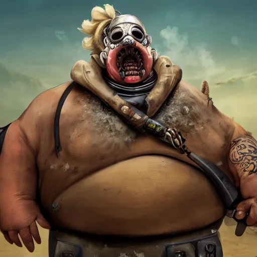 Prompt: roadhog from overwatch as immortan joe from mad max fury road, 4k, high detail, high-resolution photograph, professional photography, ultra-detail