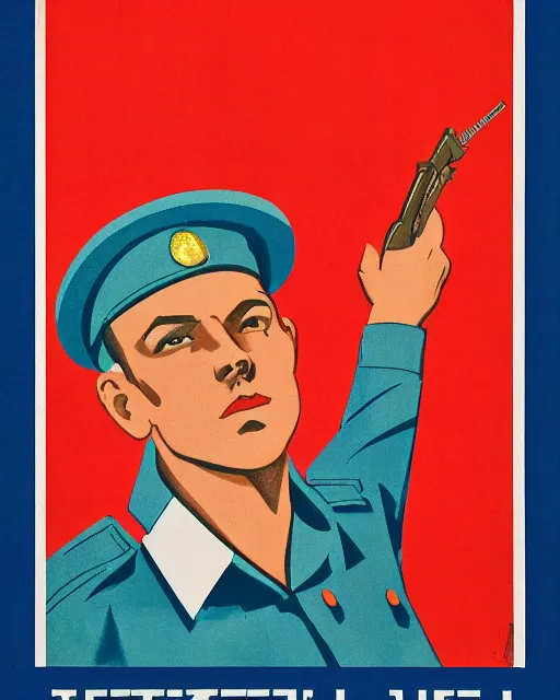 Image similar to androgynous transmasc model in soviet uniform, soviet propaganda poster design, cccp, soviet union propaganda