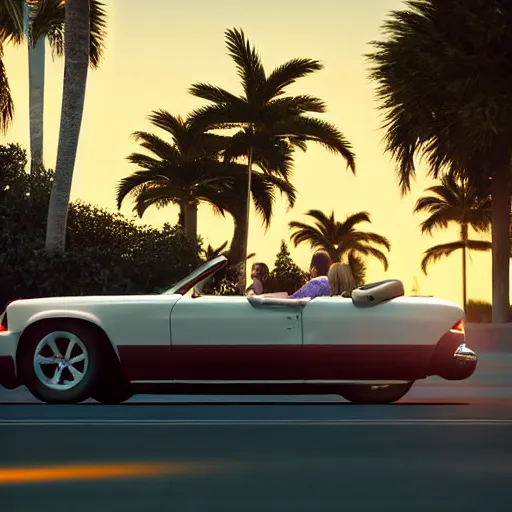 Image similar to jesus christ joyriding in florida in a convertable, dslr, award winning, 8 k, octane beautifully detailed render, warm mood, cinematic lighting, detailed photo, masterpiece, volumetric lighting, ultra realistic, highly detailed, high quality, lossless, photorealistic