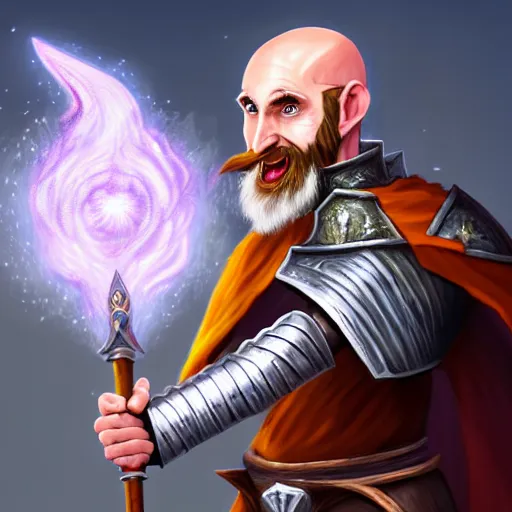 Prompt: a bald asmongold as a sorcerer casting spells with his staff, fighting with ludwig dressed as a knight, hyper realistic, hyper detailed, fantasy, easter colors, digital art